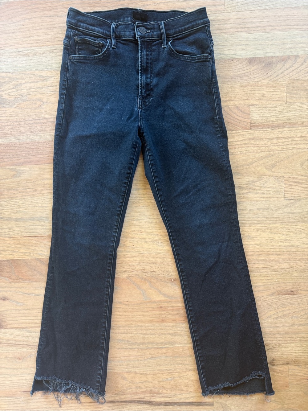 Mother ’94 High Waisted Ankle Fray Jeans Size 27 Black Denim